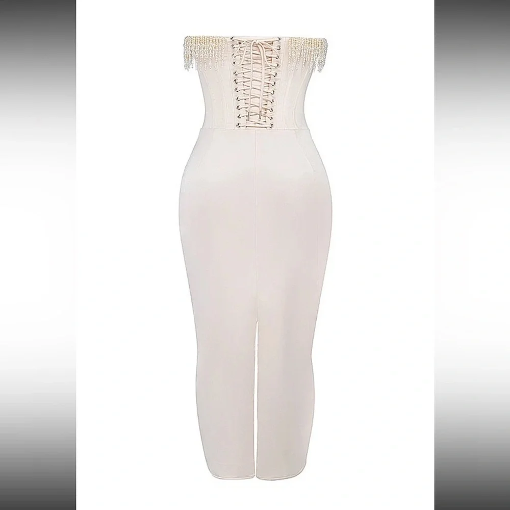 House of CB Nalita Vintage Cream Embellished Strapless Dress/Size M-US 6-8 - Picture 4 of 13